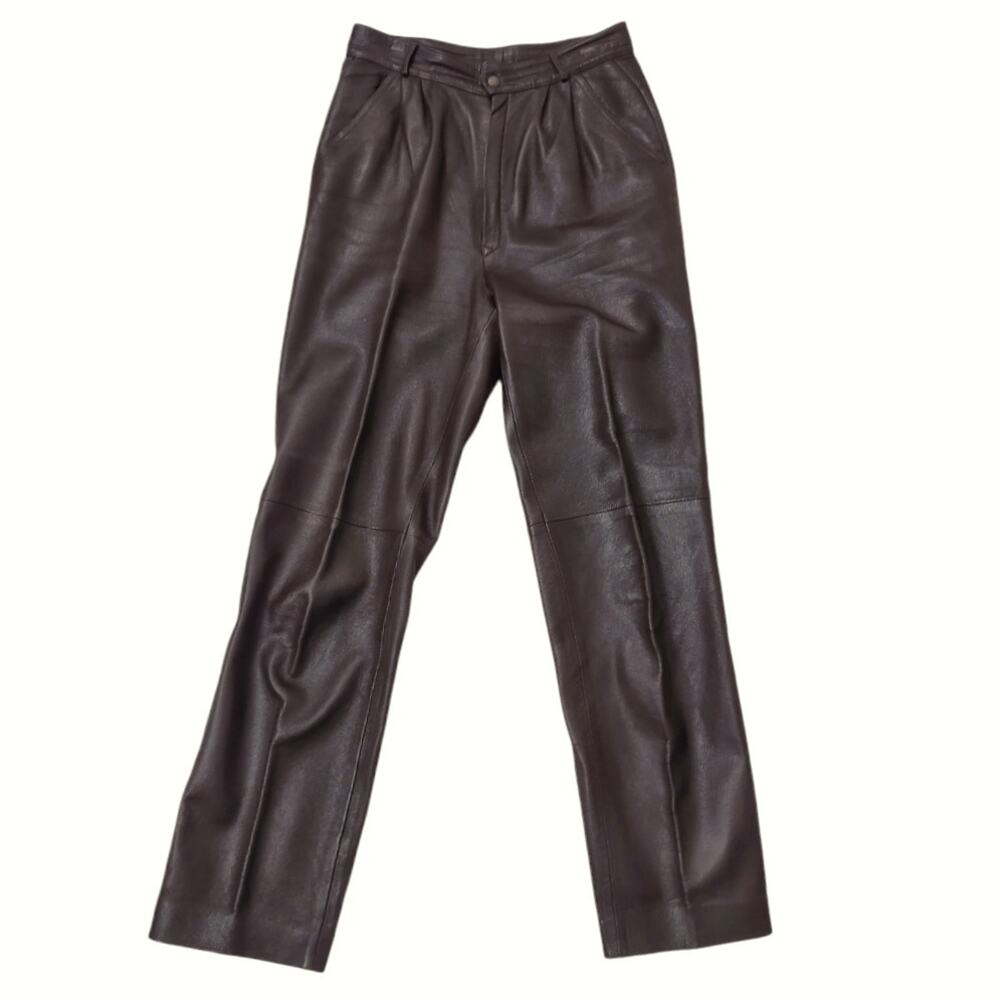 Dark Brown Leather Pants Sz 6/8 Trousers High Waist Elegant Classy Business Fall